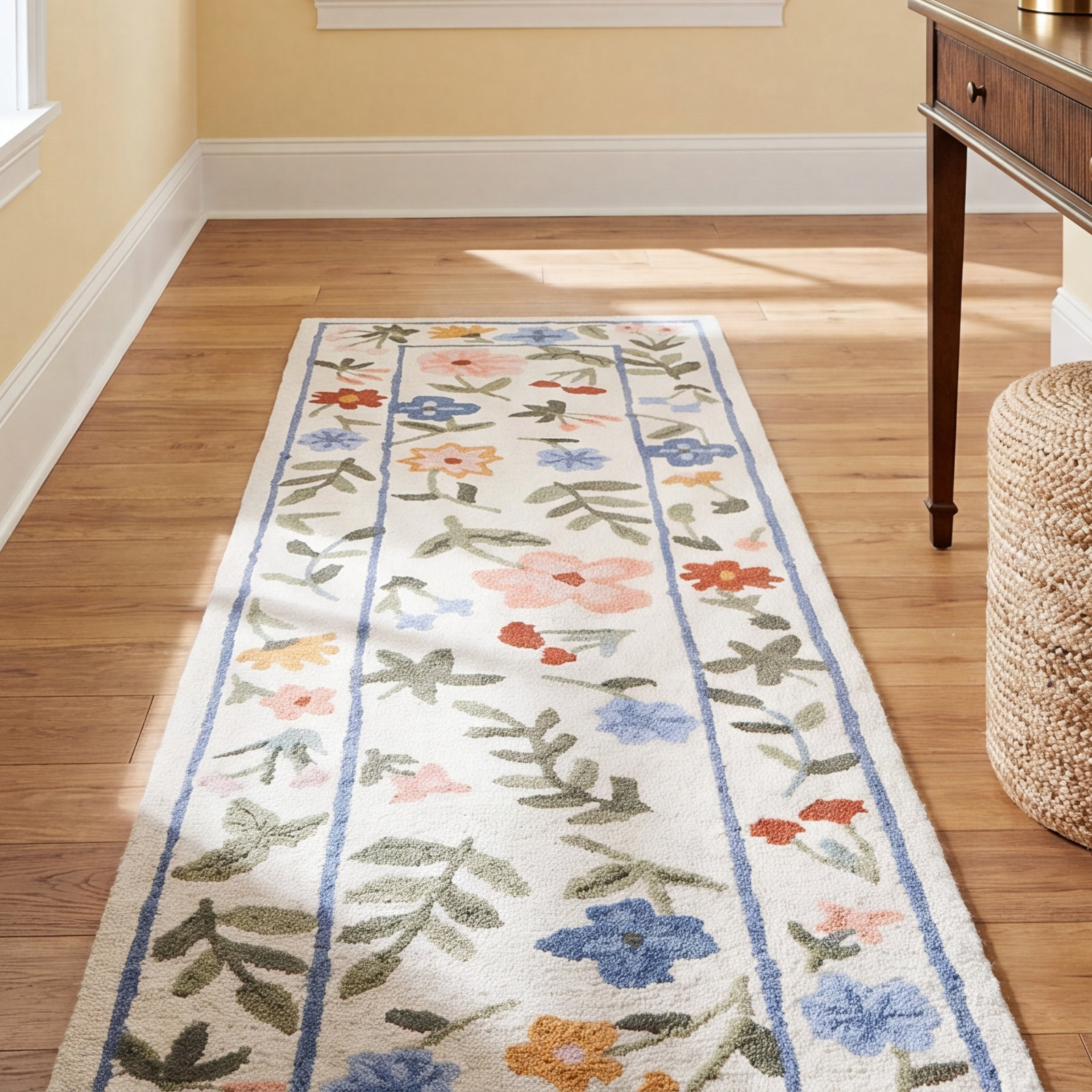 Hand-Tufted Wool Floral Outdoor Rug, Runner 2'3" x 8'