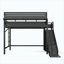 Lit mezzanine en métal noir avec glissade, tablettes de rangement, garde-robe intégrée, ports USB, lumières DEL et panneau perforé noir-129700781