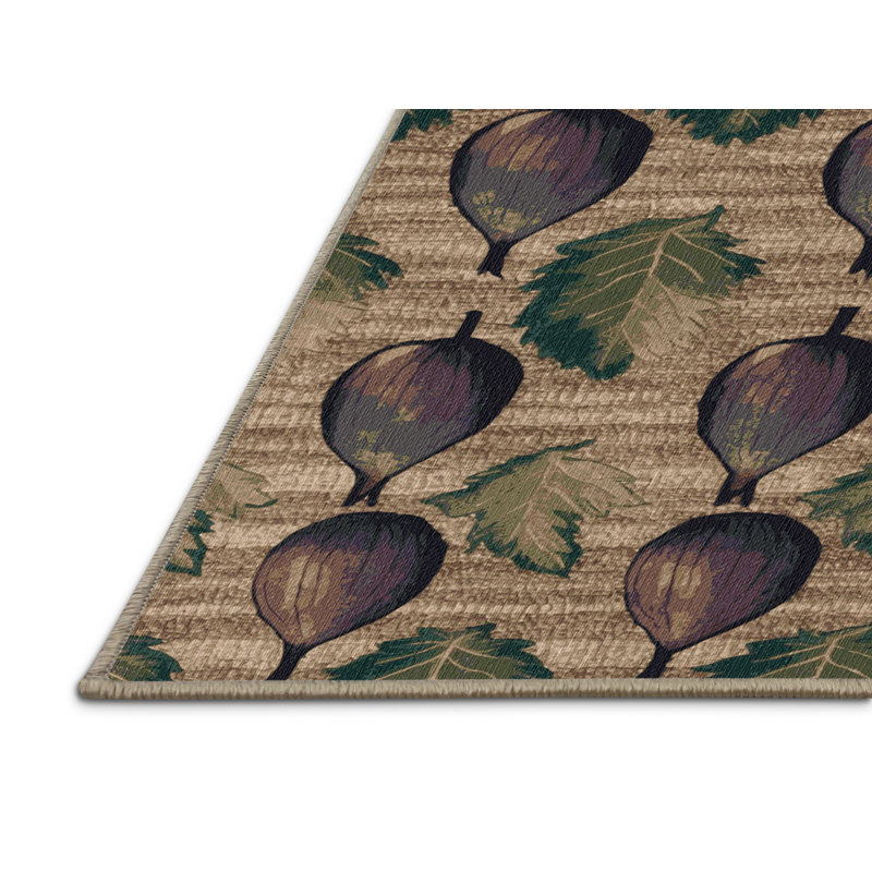 Washable Fig Brown Turkey Fruits Area Rug, Square 8'