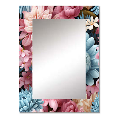 Aranveer Blue And Pink Pastels Peonies Flowers Accent - Floral Decorative Mirror, Cottage Wall Mirror, Printed Metal Art