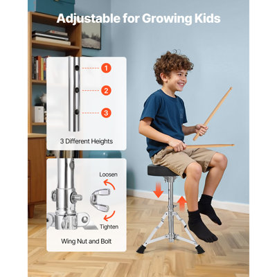 Ensemble de batterie pour enfants, ensembles de batterie pour enfant de 14 pièces, ensemble de batterie pour débutant avec trône réglable, cymbale et deux paires de baguettes, ensemble d'instruments de batterie pour enfants de 6 à 13 ans (noir)