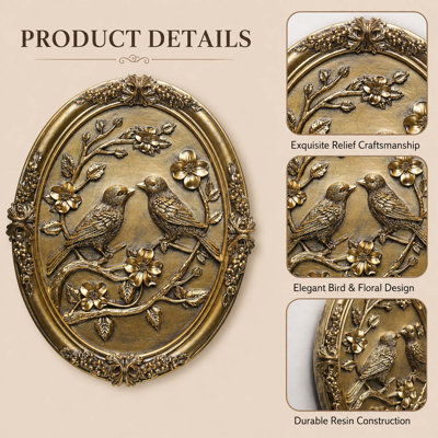 Vintage Bird Wall Sculpture, Antique Gold Frame