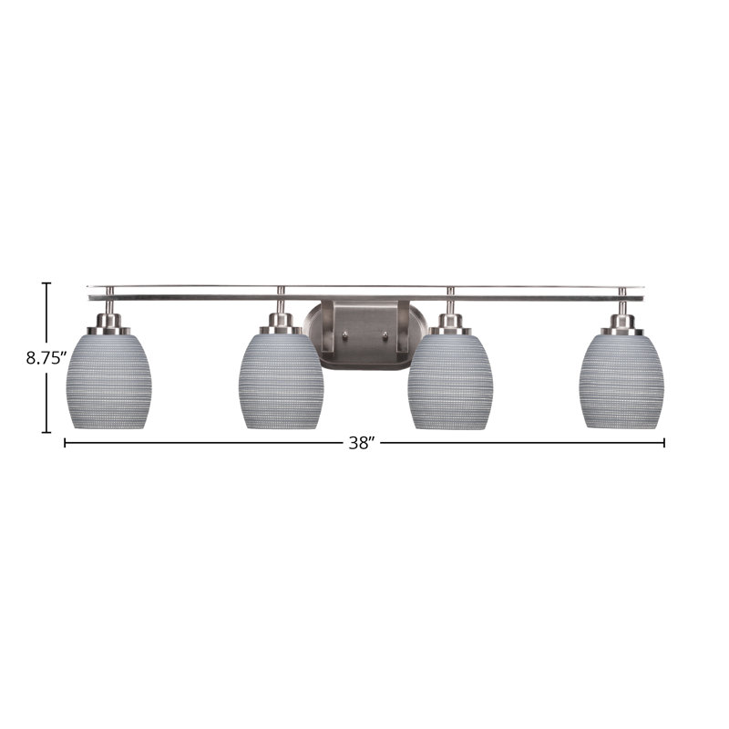 Barre d'éclairage de salle de bain 4 lumières avec verre matriciel gris 5 po Afred, Nickel brossé, Gris