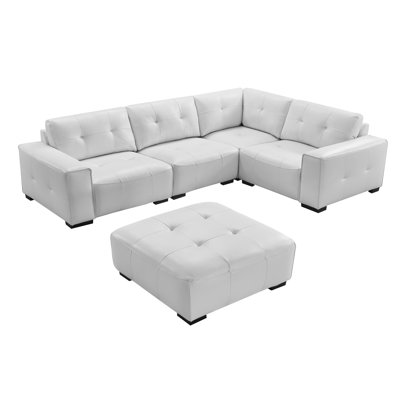 5 Piece Modular Pu Leather Upholstered Sofa Couch with Tufted Cushions, Square Arms