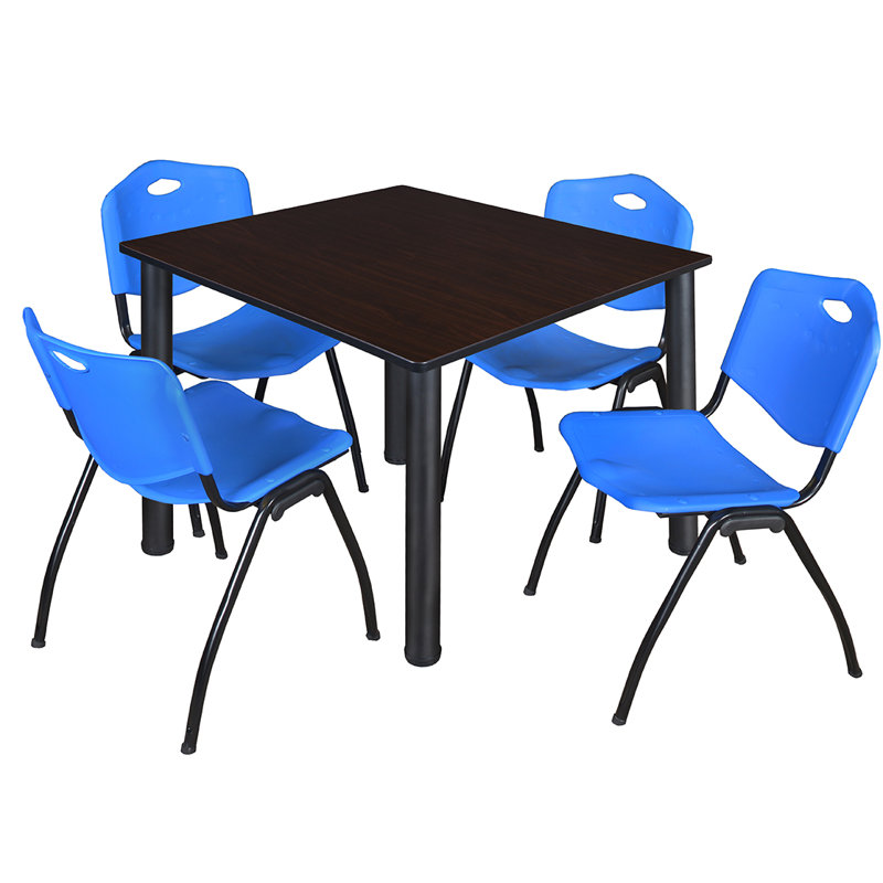 Plateau de table Kee Square, 4 chaises empilables, H 48 po x l 29 po x P 29 po, Gris, Noir