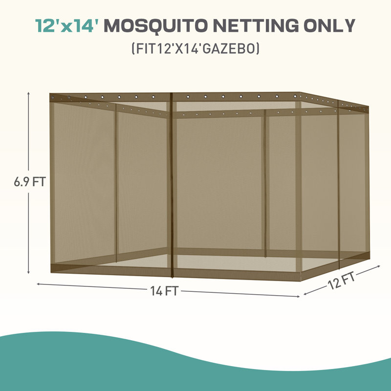 Moustiquaire pour pavillon de jardin Aoodor, H 82,68 po x l 144 po x P 168 po, Brun