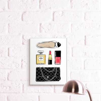 Elegant glam accessoires de beauté rouge par Martina Pavlova-impression d’art graphique