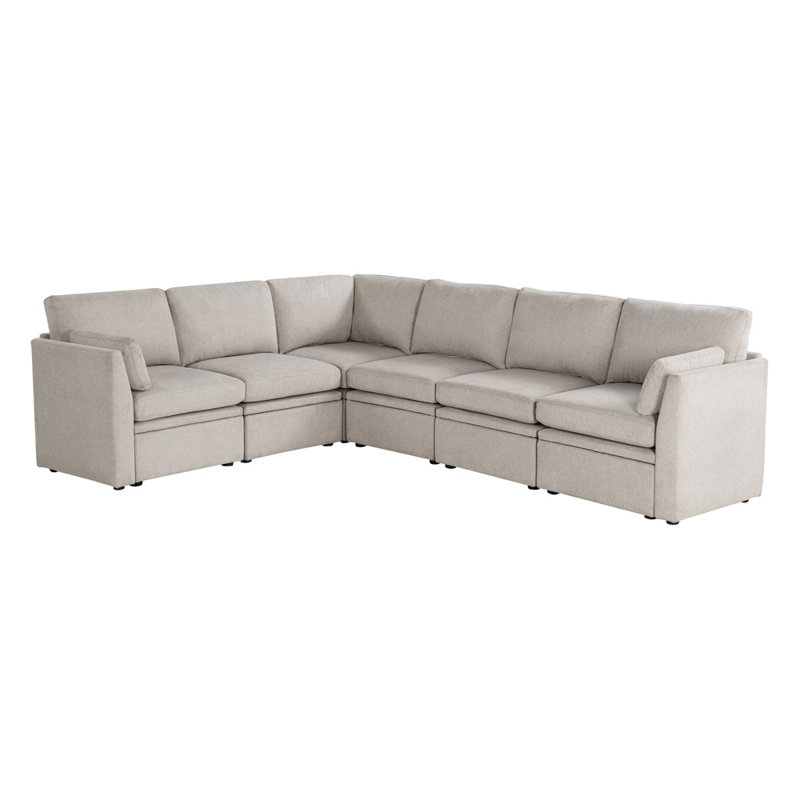 Canapé modulaire en tissu 6 pièces en forme de L, Polyester beige