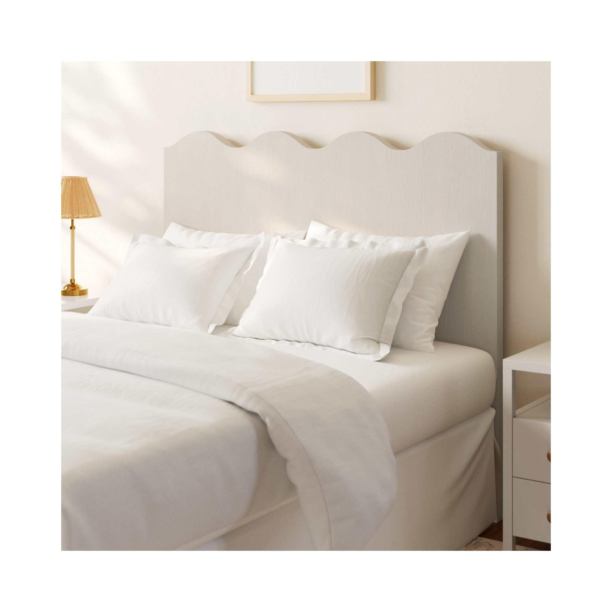 Rosalie Scalloped Headboard, Queen, White Sand