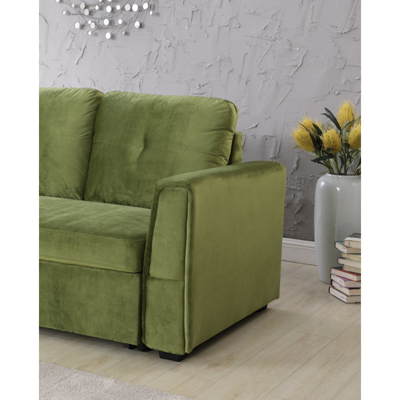 Pancoast 91" Wide Velvet Reversible Sleeper Sofa & Chaise, Green Velvet