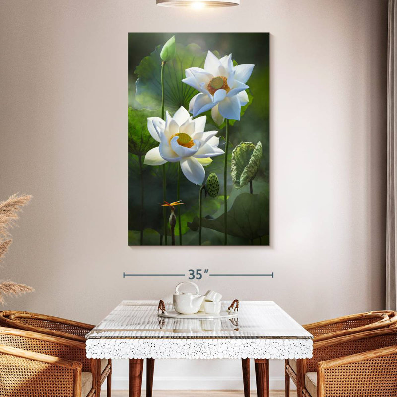 Harnek Pure White Lotuses, 45" H x 30" W