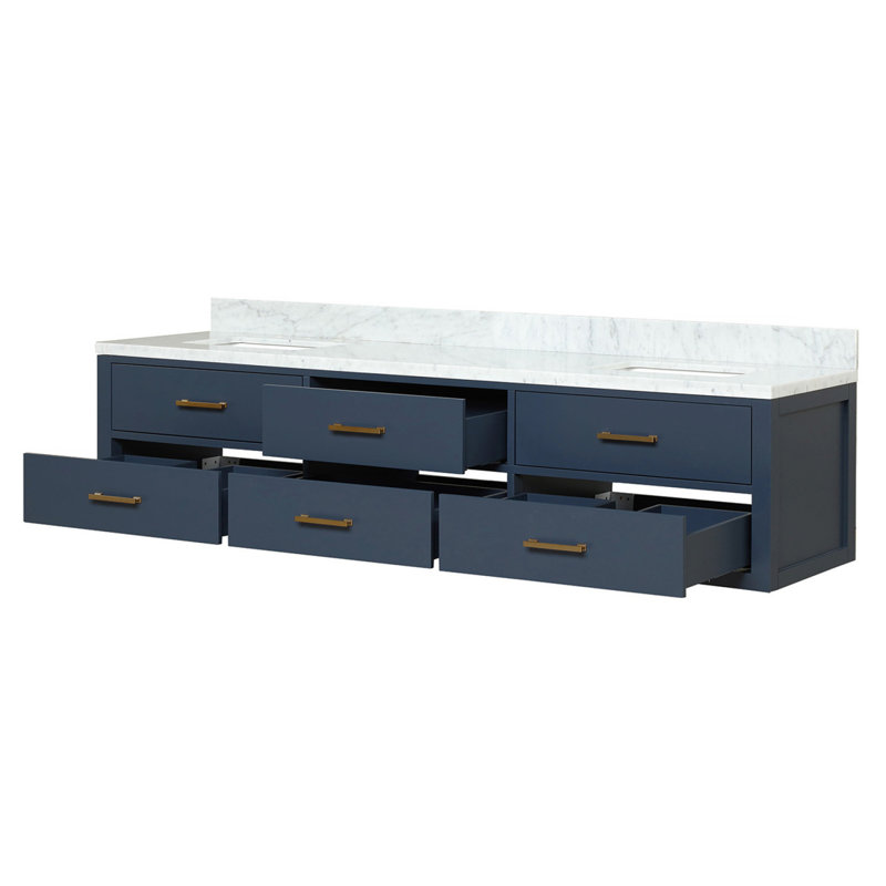 Meuble-lavabo double bleu 80 po X P 22 po D, avec plateau en marbre de Carrare, Bleu