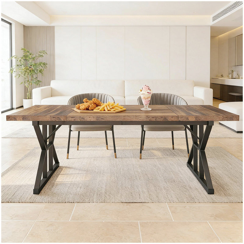 X-shaped Design Kitchen Table,Dining Table,Computer desk, Brown, Black