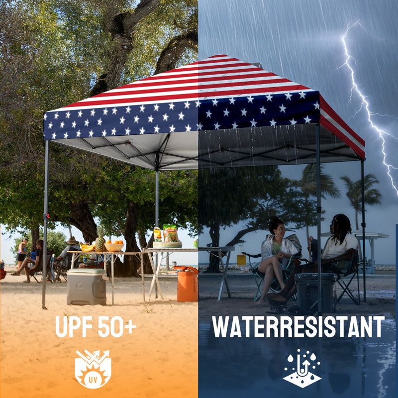 10 Ft. W x 10 Ft. D Outdoor Pop Up Canopy Tent with One Push Setup (American flag), American Flag