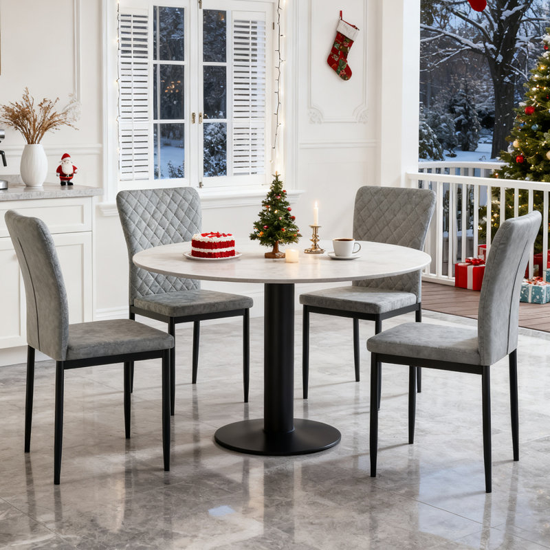 Lelanie Modern Upholstered Faux Leather Armless Dining Chairs, Grey