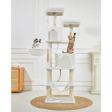 Cat Tree, 71.7-Inch Cat Tower For Indoor Cats, Plush Multi-Level Cat Condo With 13 Scratching Posts, 2 Perches, 2 Caves, Hammock, 2 Pompoms, Cream White MS013LC