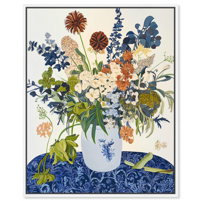 Dahlia Dream in Delft Blue Canvas Modern Farmhouse by Art Remedy