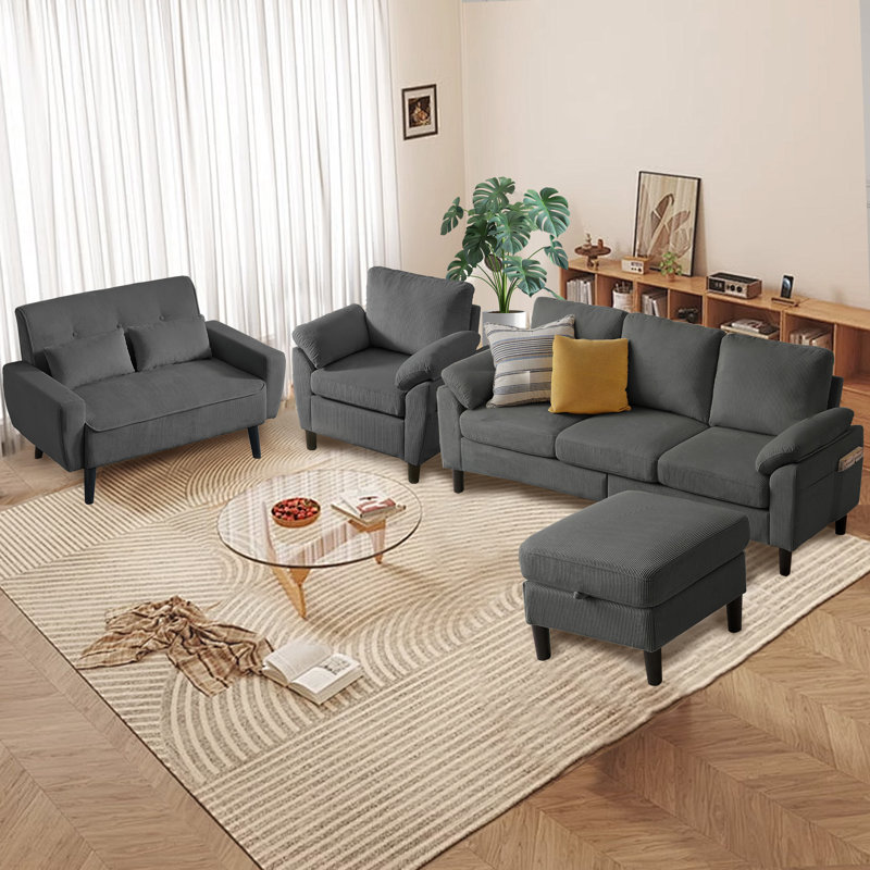 Ensemble de canapé modulaire 4 pièces avec causeuse et fauteuil, Gris foncé