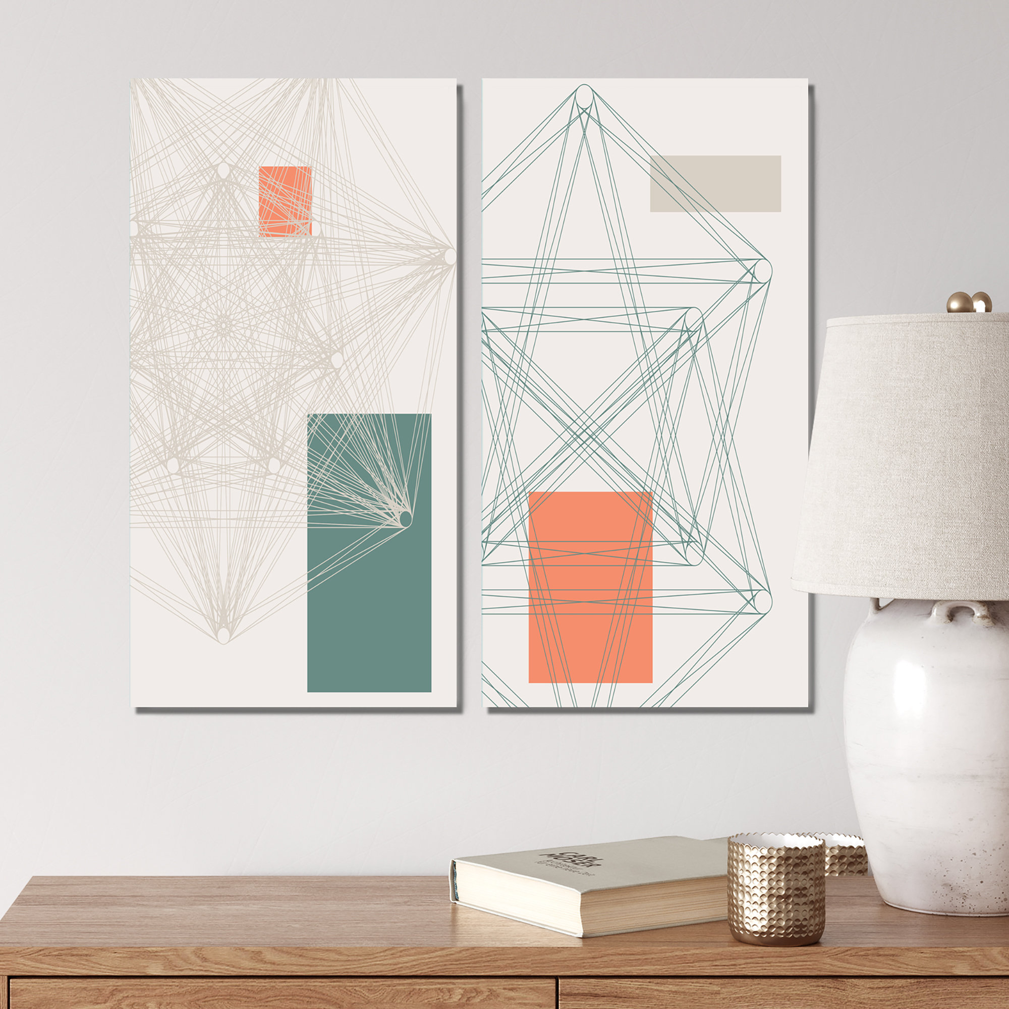George Oliver Graphic Vintage Minimal Geometrics VIII - 2 Piece Print ...