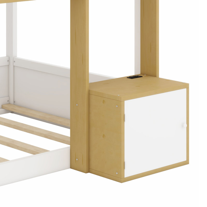Lit superposé en bois avec bureau intégré, échelle et ports USB