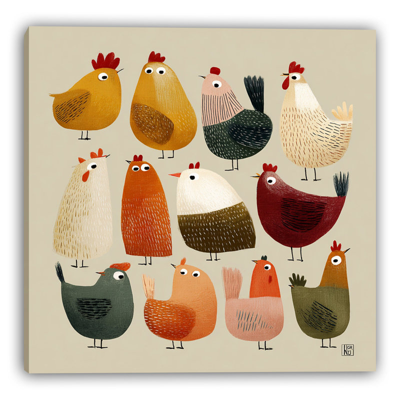 «Rustic Chicken Portraits», art mural sur toile tendue, L 12 po x H 12 po x P 1 po