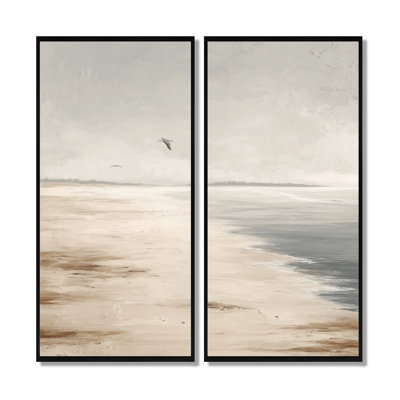 Brown Grey Ocean Shore Line In Mexico - Beach , Brown Coastal Wall Art Set Of 2