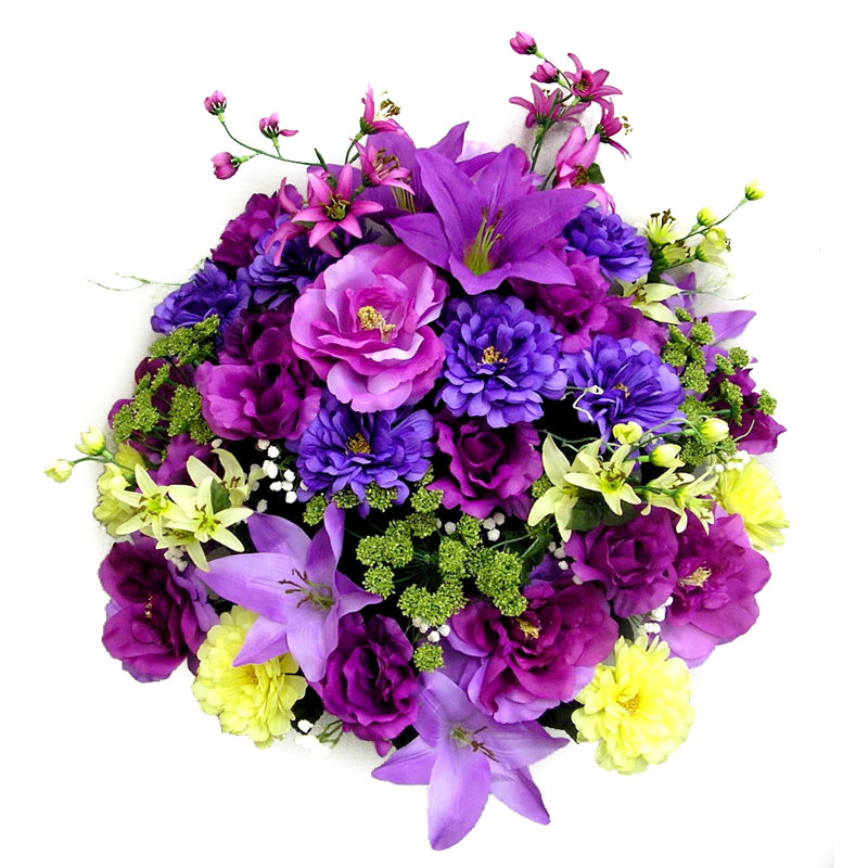 Rose artificiel, lily, zinnia, dentelle de reine anne avec une douille de couleur verte mélangée, Violet / Lavande