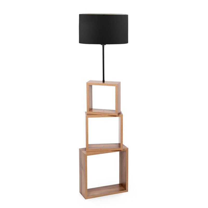 Modern Wooden Floor Lamp, Black, 14.6 x 54.3 x 82.7 inches | MDF Body with Fabric Cap, Max Height 78.7 inches | E27 Socket, 40W | Ideal for Industrial & Scandinavian Decor, Stylish & Functional Lighting Solution