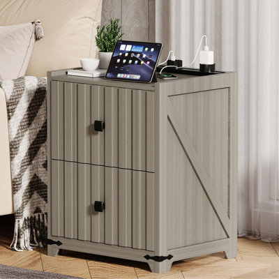Night Stand With Slidable Charging Station,bedside Table With 2 Drawers,farmhouse End Table And Nightstand,small Side Table For Bedroom,living Room(ne