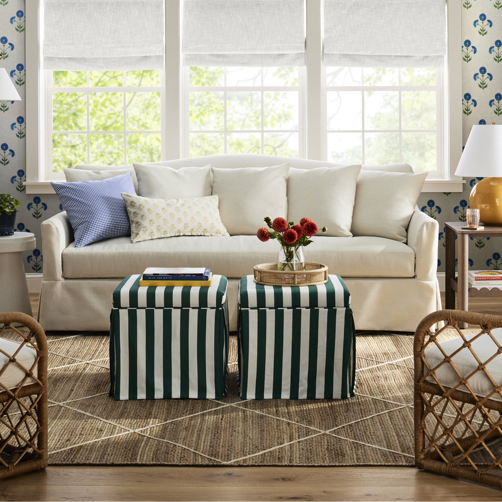 Jebb 20" Cotton Ottoman, Classic Gingham Tan