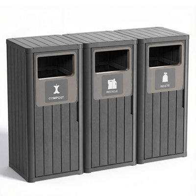 50.81"W Waterproof Resin Outdoor Indoor Trash Can(Black)