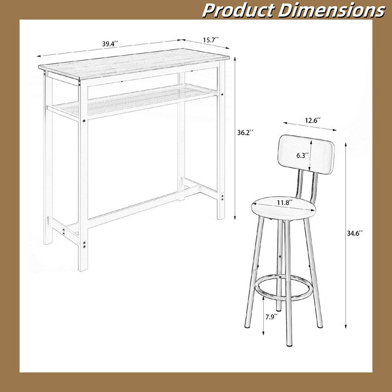 Ensemble de table de salle à manger à hauteur de comptoir compacte avec tabourets pliables, 3