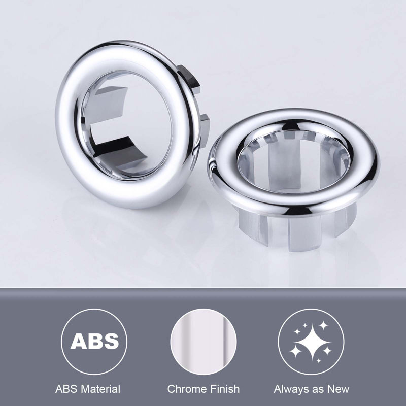 2 Pack Sink Overflow Ring Bathroom Kitchen Sink Basin Trim Overflow Cover Hole Insert Cap, Chrome