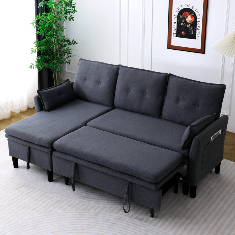 Chaise longue réversible en L gris foncé avec rangement, 3 places, coton pour bureau et appartement, décor idéal