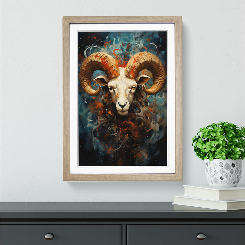 Aries Zodiac Expressionism - Framed Print, Oak Framed, 46cm H x 34cm W x 2cm D