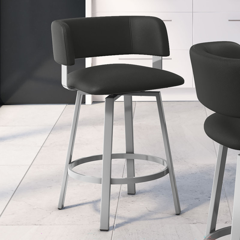 Tabouret de bar et de comptoir pivotant Hillingdon, Similicuir noir anthracite, Gris lustré