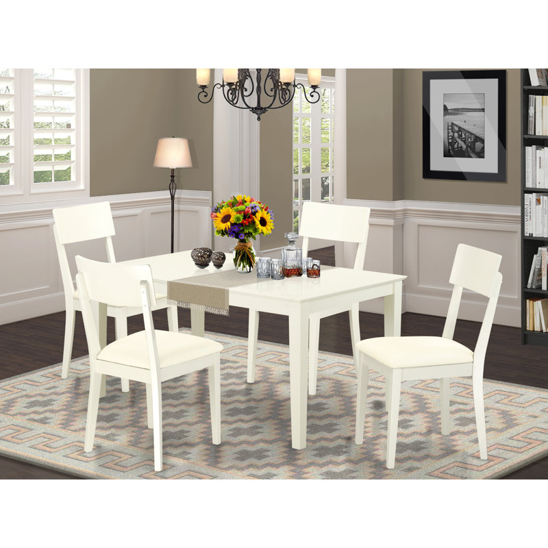 5 Piece Dining Room Table Set Includes a Rectangle Kitchen Table and 4 Faux Leather Upholstered Dining Chairs, 36x60 Inch, Linen White