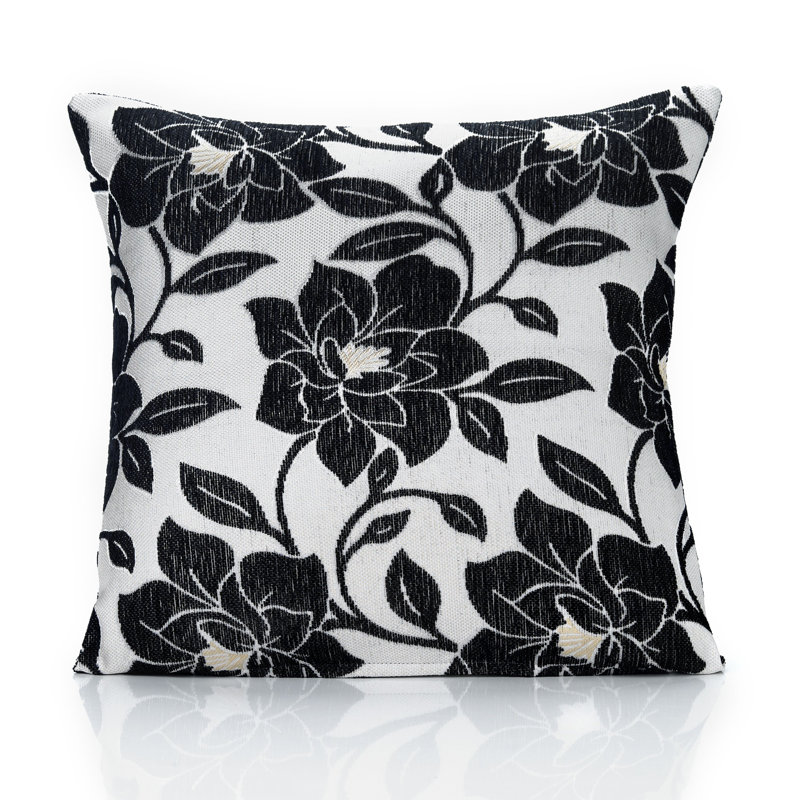 Darionne Floral Square Throw Cushion, Black, 55 cm H x 55 cm W x 15 cm D