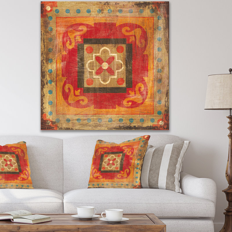 «Moroccan Orange Tiles Collage II», reproduction d'art sur toile tendue, H 16 po x l 16 po x P 1 po