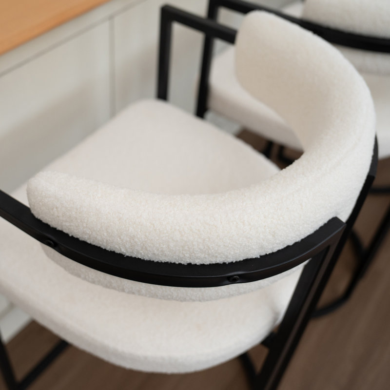 Tabouret Kojno, Siège blanc / cadre noir, Tabouret de comptoir (siège d'une hauteur de 26 p