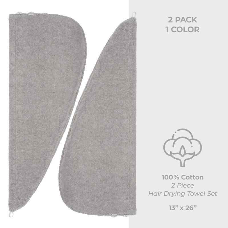 100% Cotton Hair Towels, Hair Turban Towel Wrap Long Curly Hairs, Light Gray