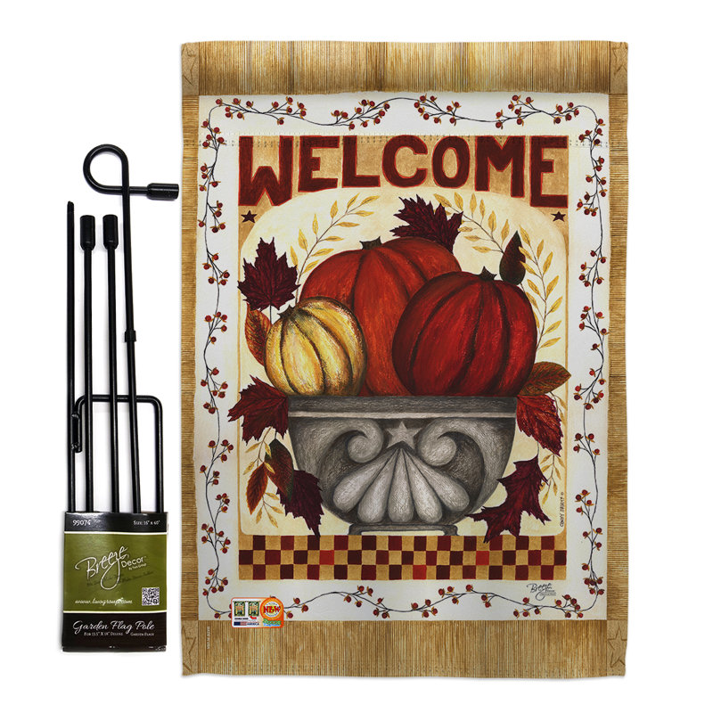 « welcome », impression en polyester de 2 côtés 18,5 x 13 po de la récolte d’automne ensemble de drapeau, Brun / rouge