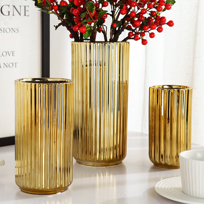 Ensemble de 2 vases de table en céramique dorée 2 pièces Gelhar
