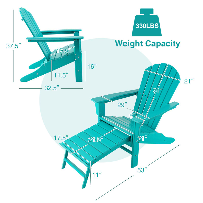 Baughn Plastic/Resin Adirondack Chair with Ottoman, Teal