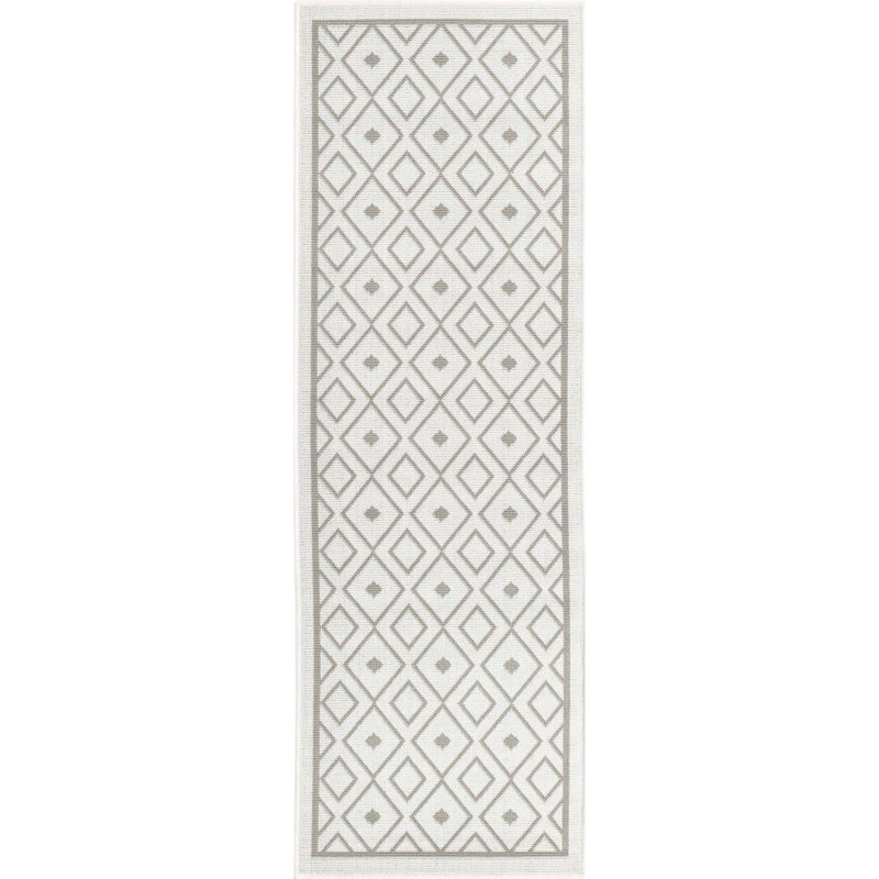 Tapis géométrique ivoire intérieur / extérieur, Tapis de couloir 2 pi x 6 pi