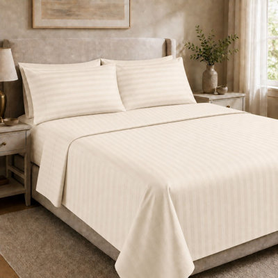 Five Luxe 100% Cotton Machine Woven Striped Sheet Set