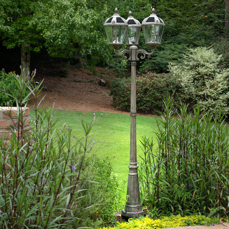 No Digging or Wiring Royal Bulb Solar Triple Head Lamp Post Weathered Bronze 
