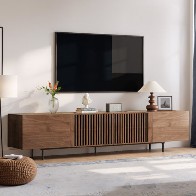 70.87" Modern TV Stand with Louvred Doors, MDF Frame and Metal Base, Media Console