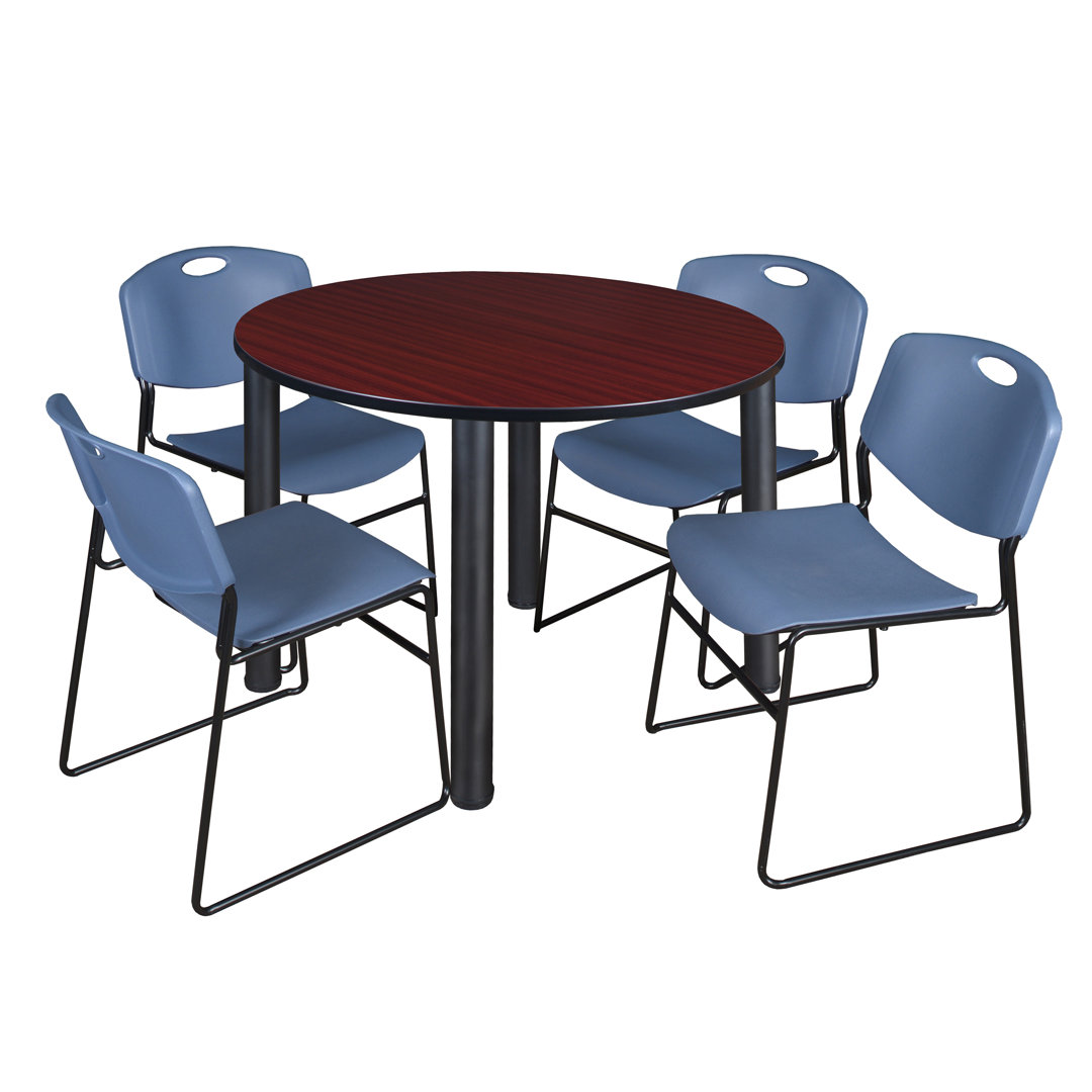 Kee Round Breakroom Table Top, 4 Zeng Stack Chairs Inbox Zero 