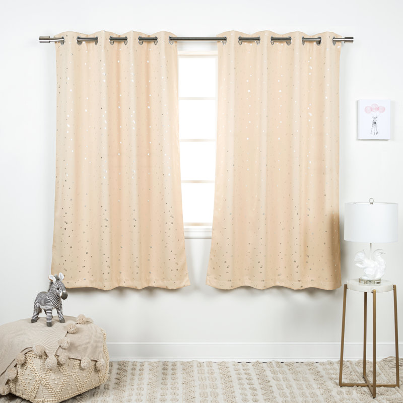 Silver Foil Star Blackout Curtains, Beige, 52" W x 45" L